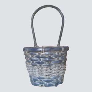Slate blue fixed handle wall mount basket